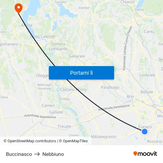 Buccinasco to Nebbiuno map