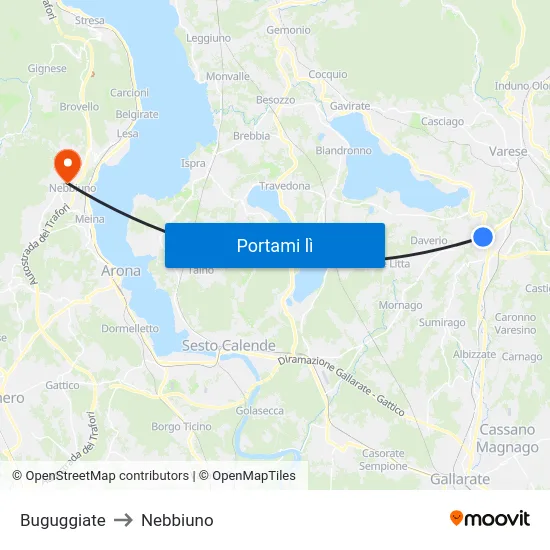 Buguggiate to Nebbiuno map
