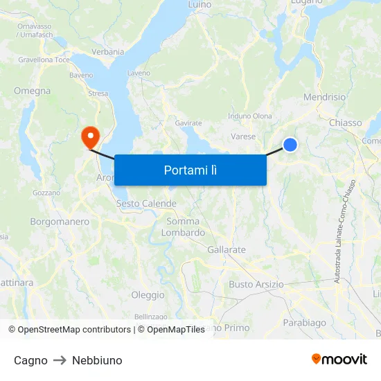 Cagno to Nebbiuno map