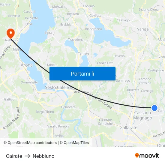 Cairate to Nebbiuno map
