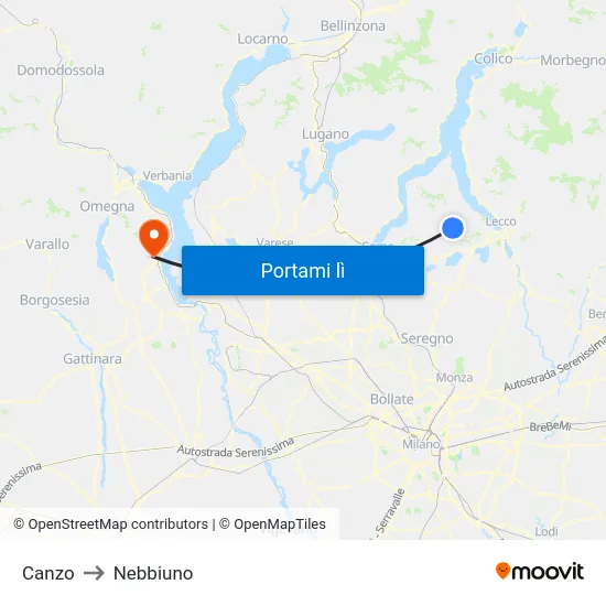 Canzo to Nebbiuno map
