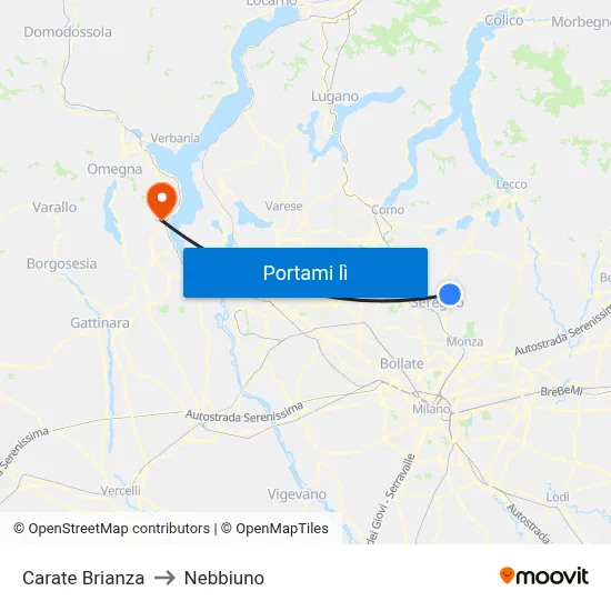 Carate Brianza to Nebbiuno map