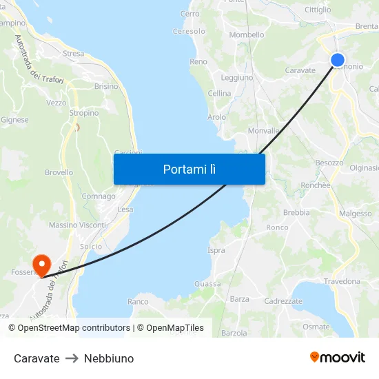 Caravate to Nebbiuno map