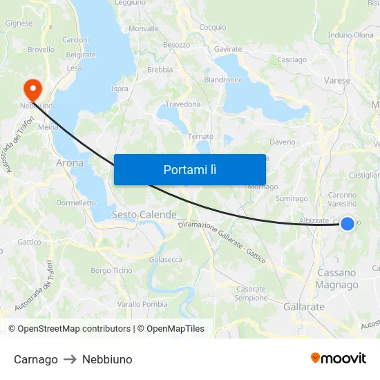 Carnago to Nebbiuno map