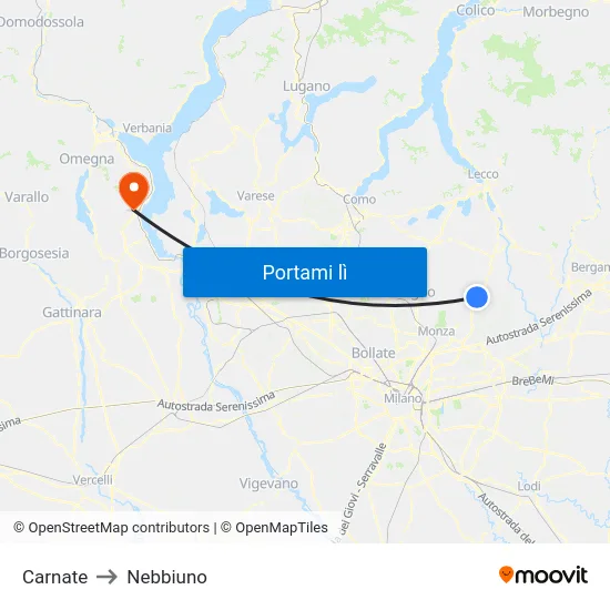Carnate to Nebbiuno map