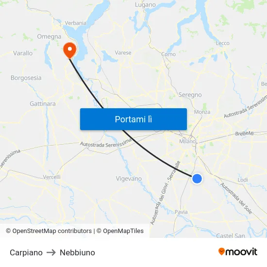 Carpiano to Nebbiuno map