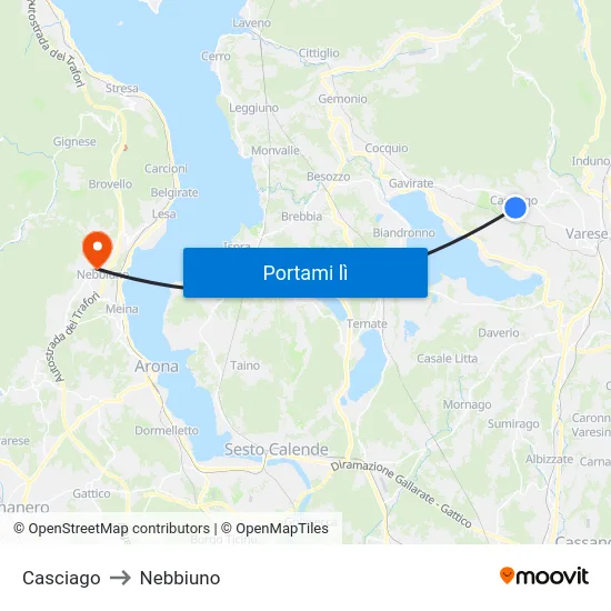 Casciago to Nebbiuno map
