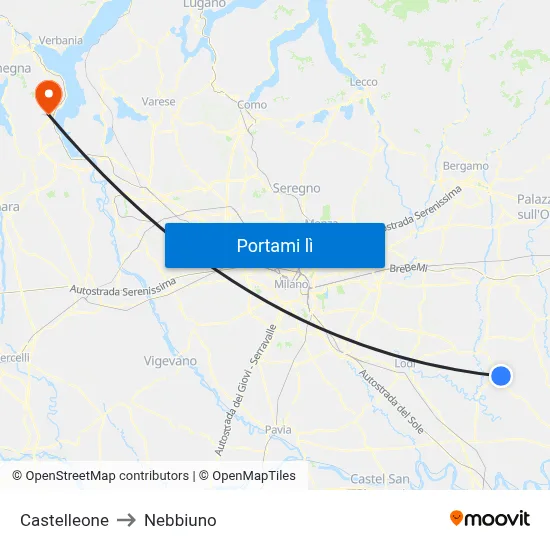 Castelleone to Nebbiuno map