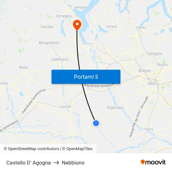 Castello D' Agogna to Nebbiuno map