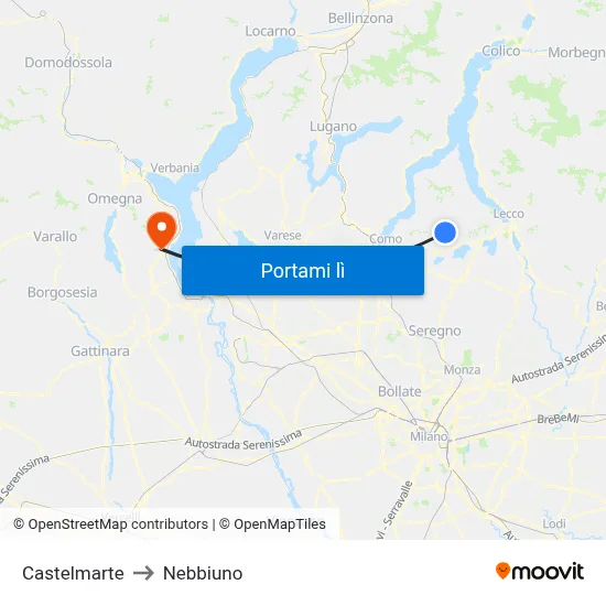 Castelmarte to Nebbiuno map
