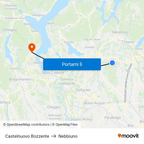 Castelnuovo Bozzente to Nebbiuno map