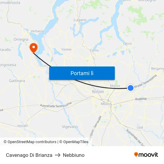 Cavenago Di Brianza to Nebbiuno map