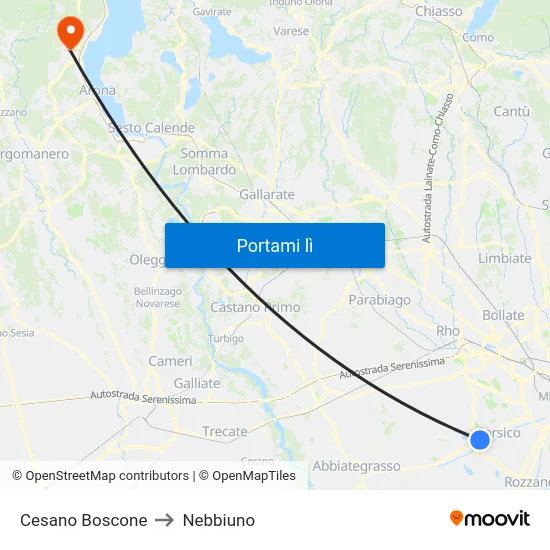 Cesano Boscone to Nebbiuno map