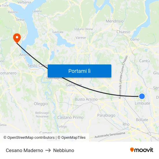 Cesano Maderno to Nebbiuno map