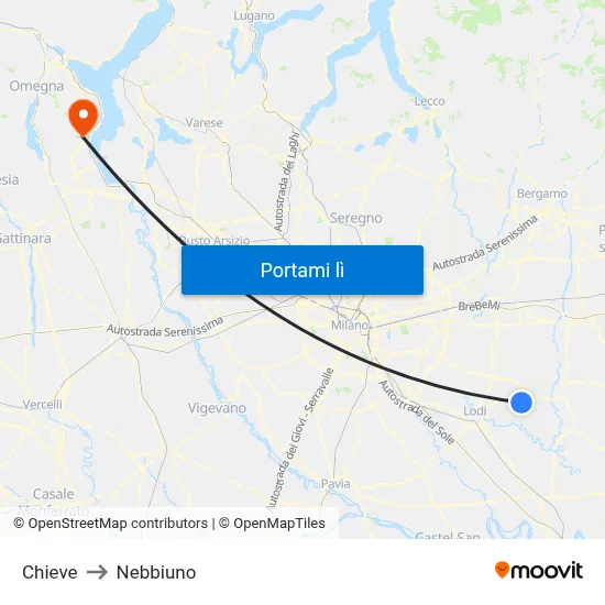 Chieve to Nebbiuno map
