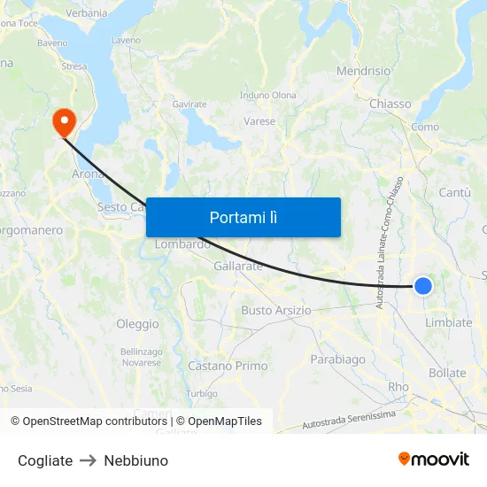Cogliate to Nebbiuno map