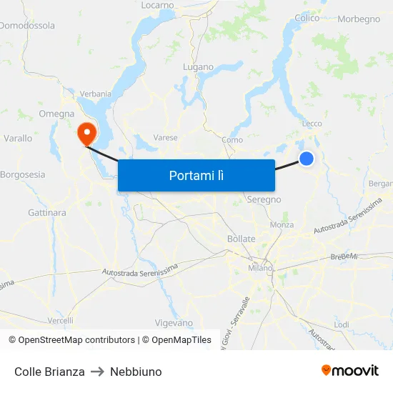 Colle Brianza to Nebbiuno map