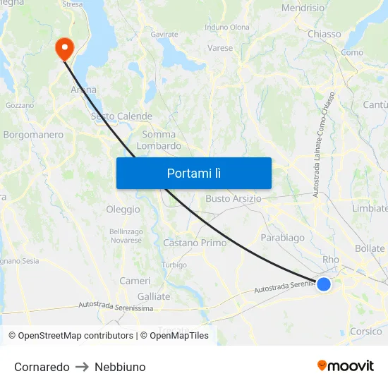 Cornaredo to Nebbiuno map