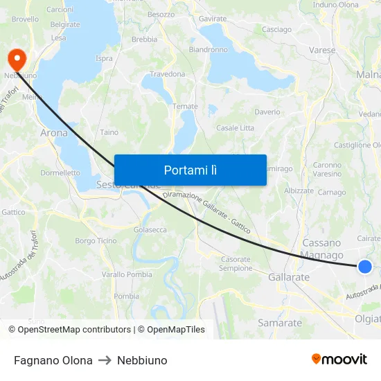 Fagnano Olona to Nebbiuno map