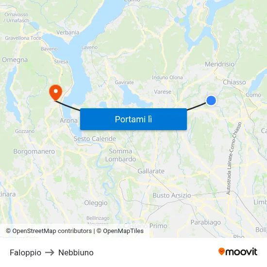Faloppio to Nebbiuno map