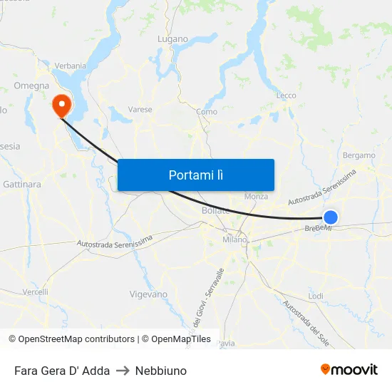 Fara Gera D' Adda to Nebbiuno map