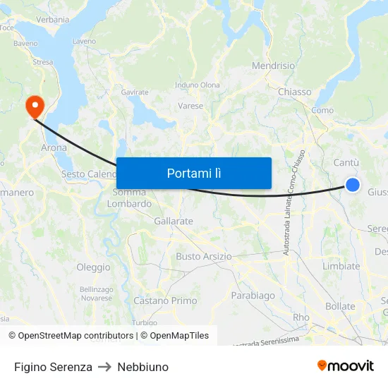 Figino Serenza to Nebbiuno map