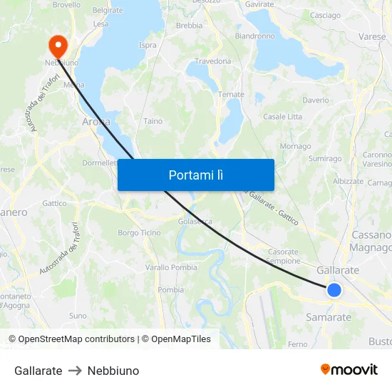 Gallarate to Nebbiuno map