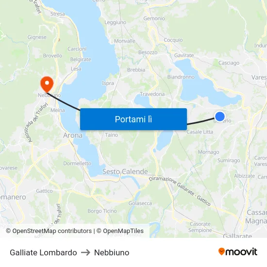 Galliate Lombardo to Nebbiuno map