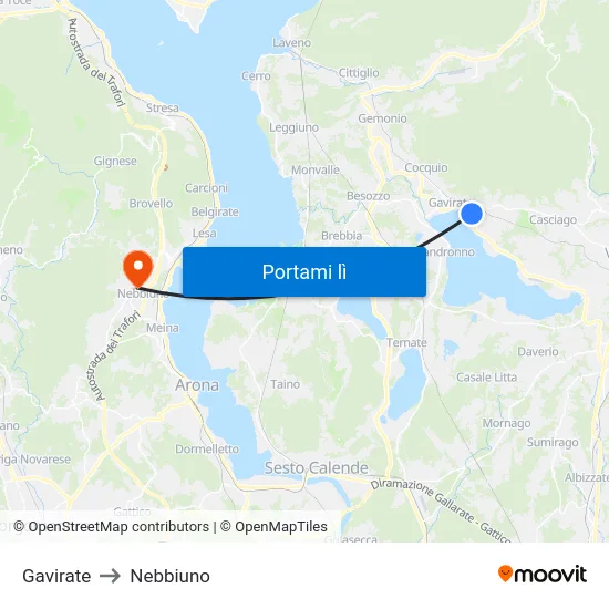 Gavirate to Nebbiuno map