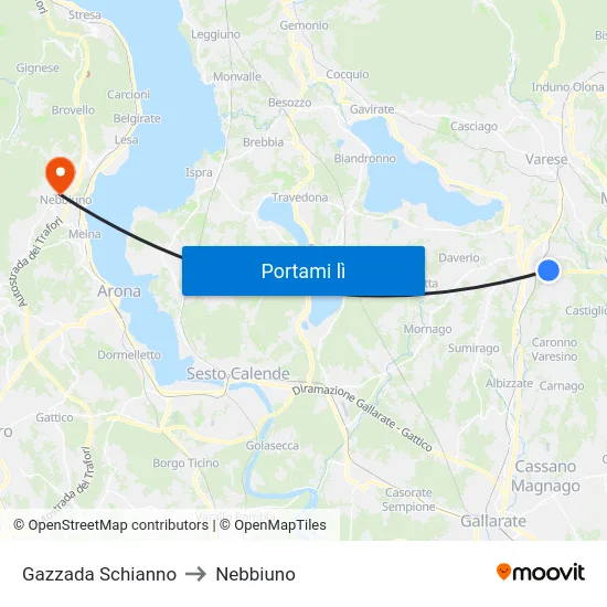 Gazzada Schianno to Nebbiuno map