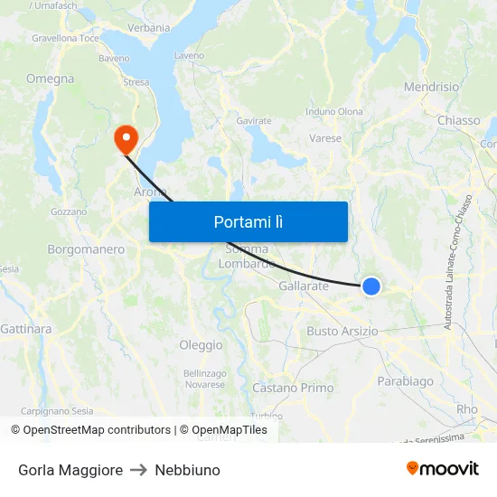 Gorla Maggiore to Nebbiuno map