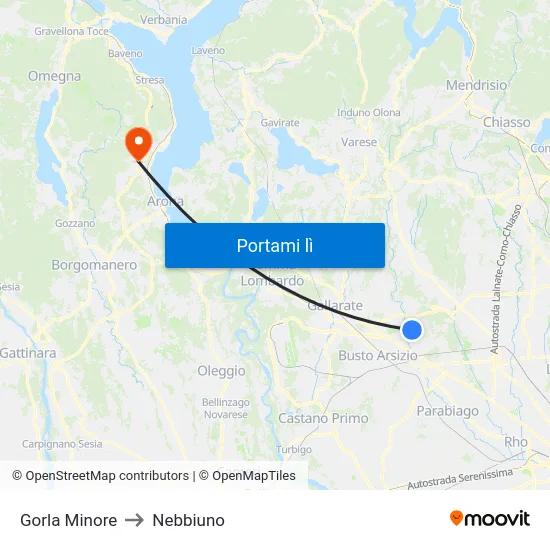 Gorla Minore to Nebbiuno map