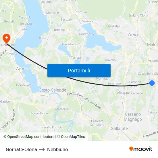 Gornate-Olona to Nebbiuno map