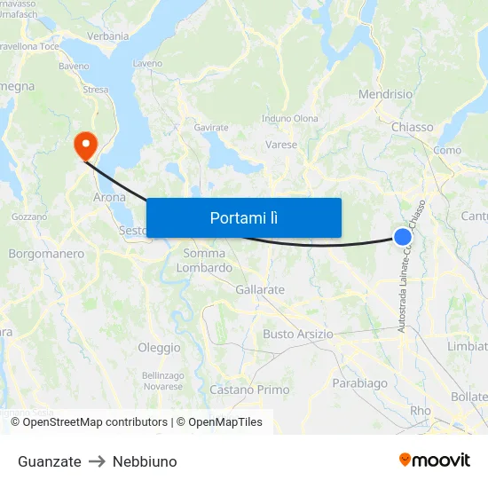 Guanzate to Nebbiuno map