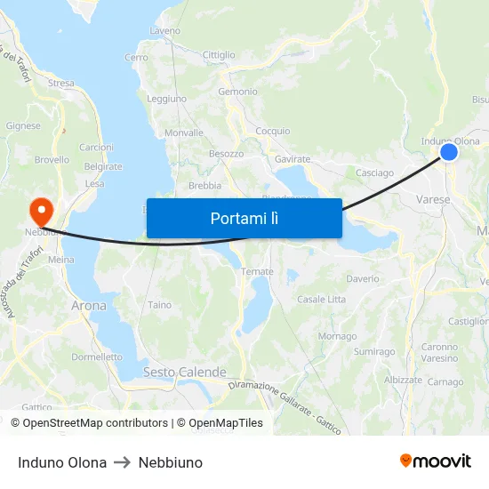 Induno Olona to Nebbiuno map