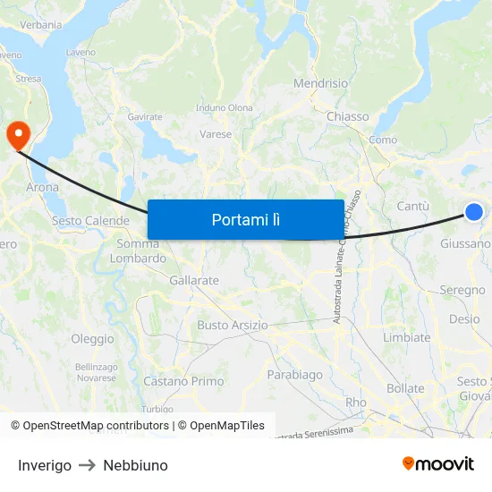 Inverigo to Nebbiuno map