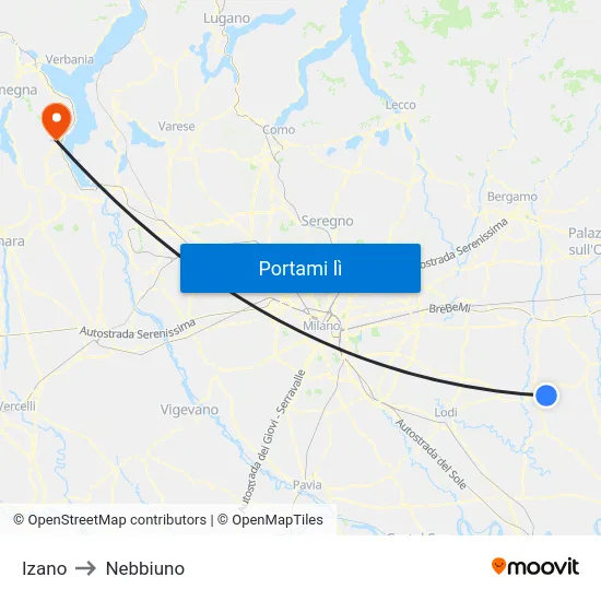 Izano to Nebbiuno map
