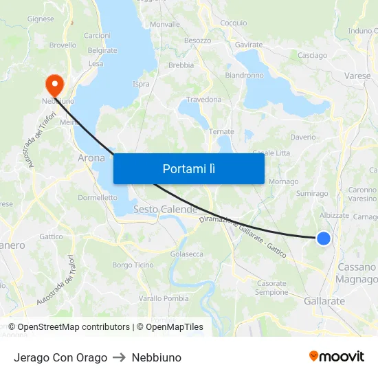 Jerago Con Orago to Nebbiuno map