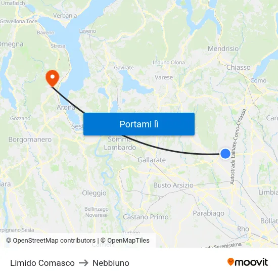 Limido Comasco to Nebbiuno map