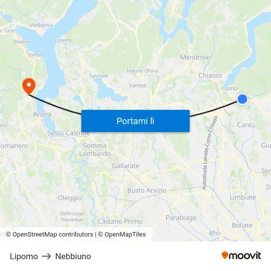 Lipomo to Nebbiuno map