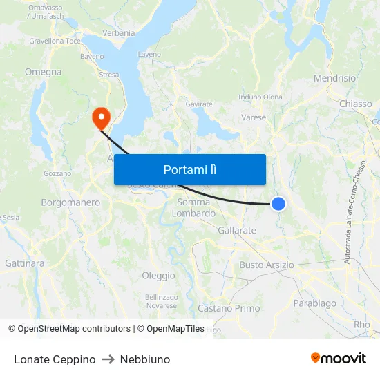 Lonate Ceppino to Nebbiuno map