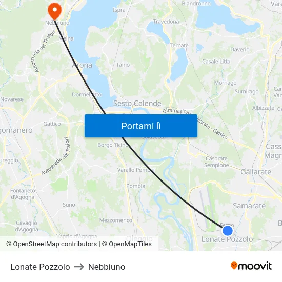 Lonate Pozzolo to Nebbiuno map