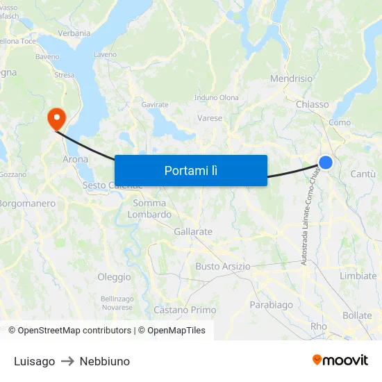Luisago to Nebbiuno map