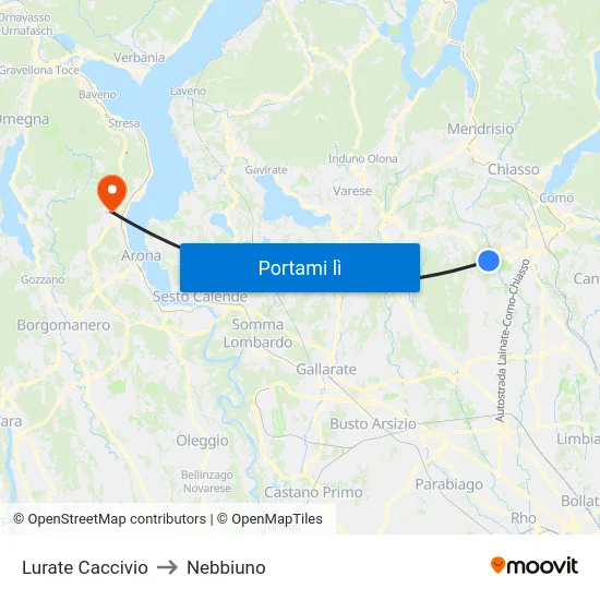 Lurate Caccivio to Nebbiuno map
