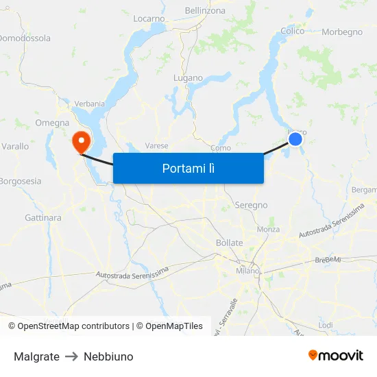 Malgrate to Nebbiuno map