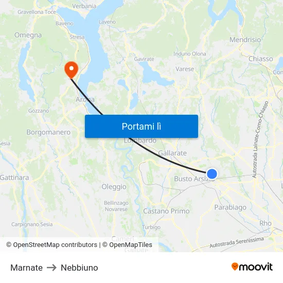 Marnate to Nebbiuno map