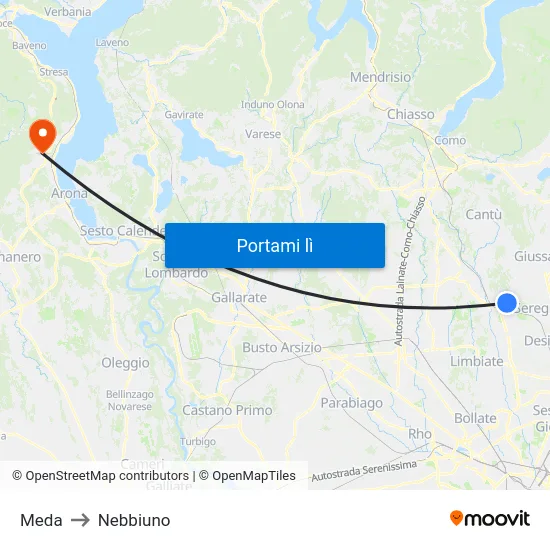 Meda to Nebbiuno map