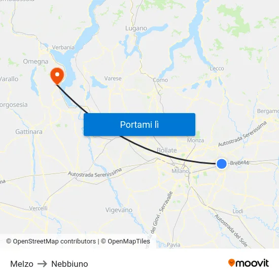 Melzo to Nebbiuno map