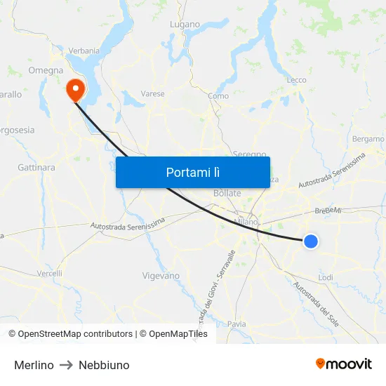 Merlino to Nebbiuno map