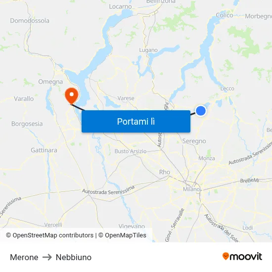 Merone to Nebbiuno map